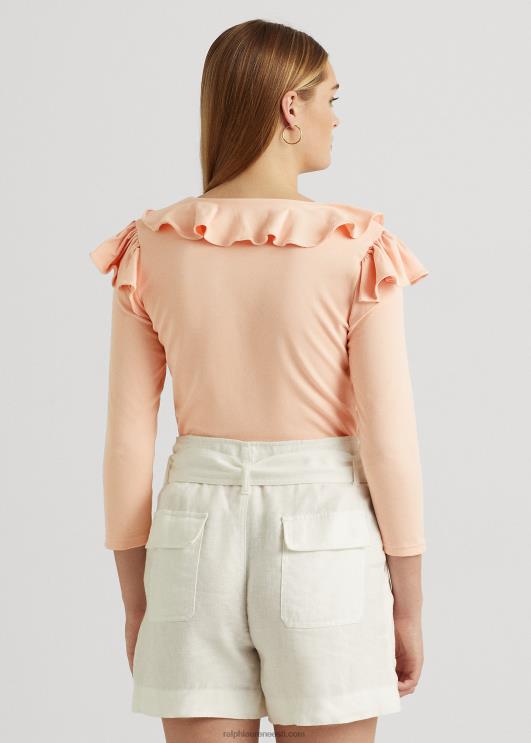 Ralph Lauren naised volangidega veniv puuvillane v-kaelusega topp PR0V4036 kahvaturoosa