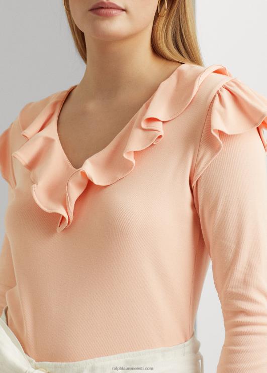 Ralph Lauren naised volangidega veniv puuvillane v-kaelusega topp PR0V4036 kahvaturoosa