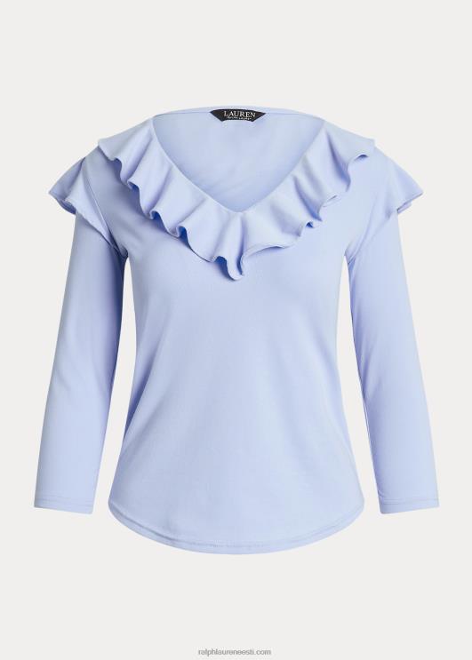 Ralph Lauren naised volangidega veniv puuvillane v-kaelusega topp PR0V4037 kiviklibu sinine