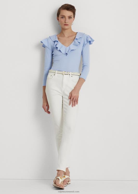 Ralph Lauren naised volangidega veniv puuvillane v-kaelusega topp PR0V4037 kiviklibu sinine