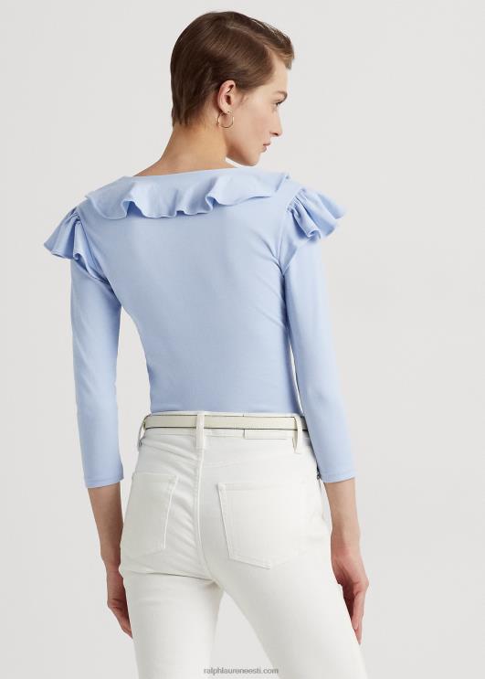 Ralph Lauren naised volangidega veniv puuvillane v-kaelusega topp PR0V4037 kiviklibu sinine