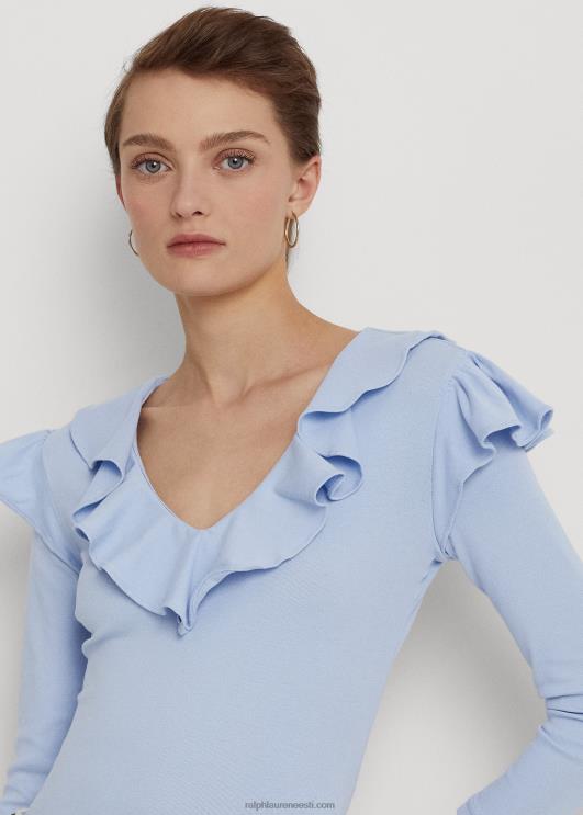 Ralph Lauren naised volangidega veniv puuvillane v-kaelusega topp PR0V4037 kiviklibu sinine