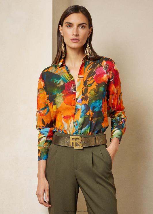 Ralph Lauren naised adrieni mustriga linane voile särk PR0V9282 oranž multi