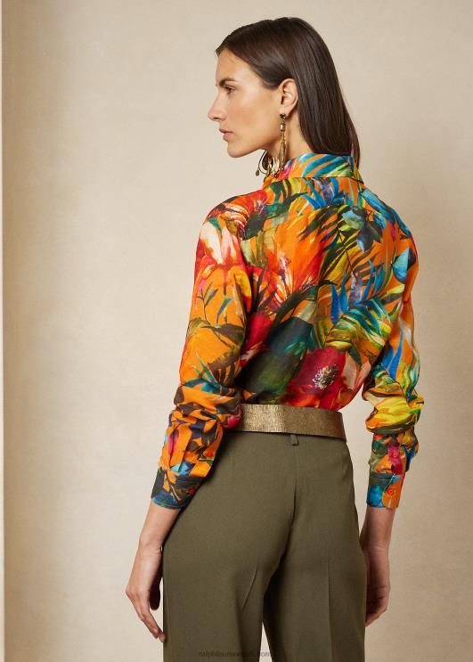 Ralph Lauren naised adrieni mustriga linane voile särk PR0V9282 oranž multi