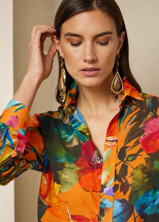 Ralph Lauren naised adrieni mustriga linane voile särk PR0V9282 oranž multi