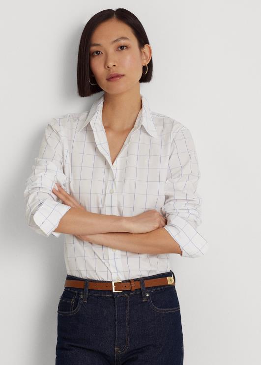 Ralph Lauren naised aknaklaasist puuvillasest lairiidest särk PR0V9420 valge/sinine