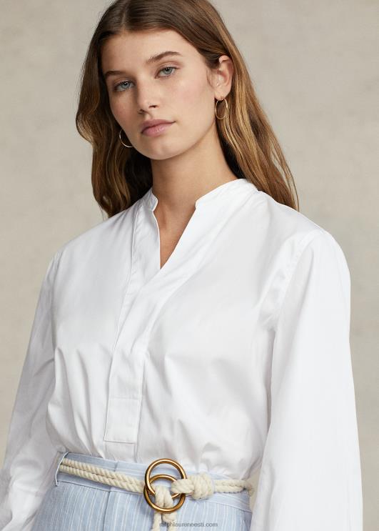 Ralph Lauren naised boxy fit puuvillane pluus-varrukatega särk PR0V2979 valge