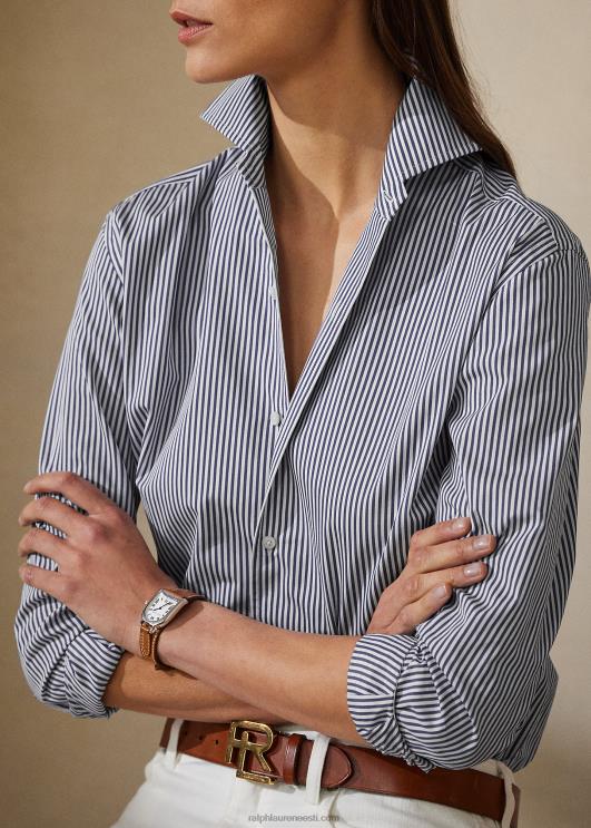 Ralph Lauren naised capri triibuline puuvillane särk PR0V9355 valge/klassikaline sinine