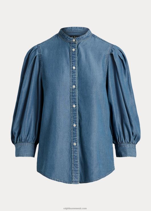 Ralph Lauren naised chambray pluus-varrukatega särk PR0V4026 soolaoja pesemine