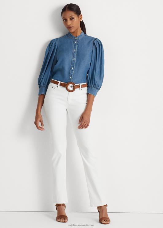 Ralph Lauren naised chambray pluus-varrukatega särk PR0V4026 soolaoja pesemine