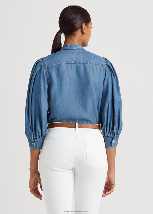 Ralph Lauren naised chambray pluus-varrukatega särk PR0V4026 soolaoja pesemine