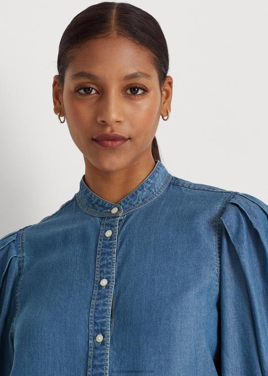 Ralph Lauren naised chambray pluus-varrukatega särk PR0V4026 soolaoja pesemine