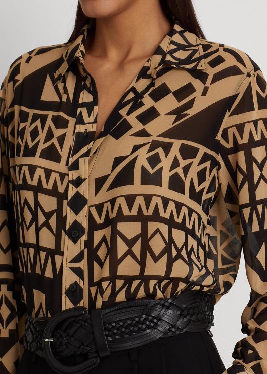 Ralph Lauren naised geoprintiga Georgette särk PR0V9535 pruunikas/must