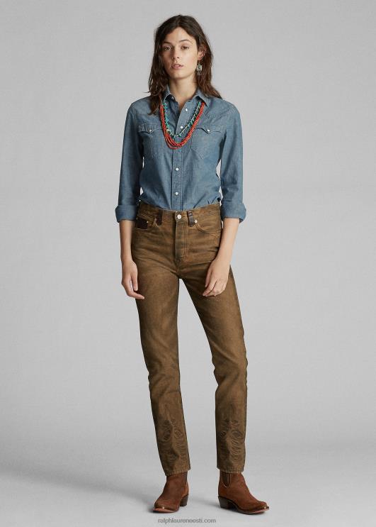 Ralph Lauren naised indigo chambray lääne särk PR0V3608 loputama