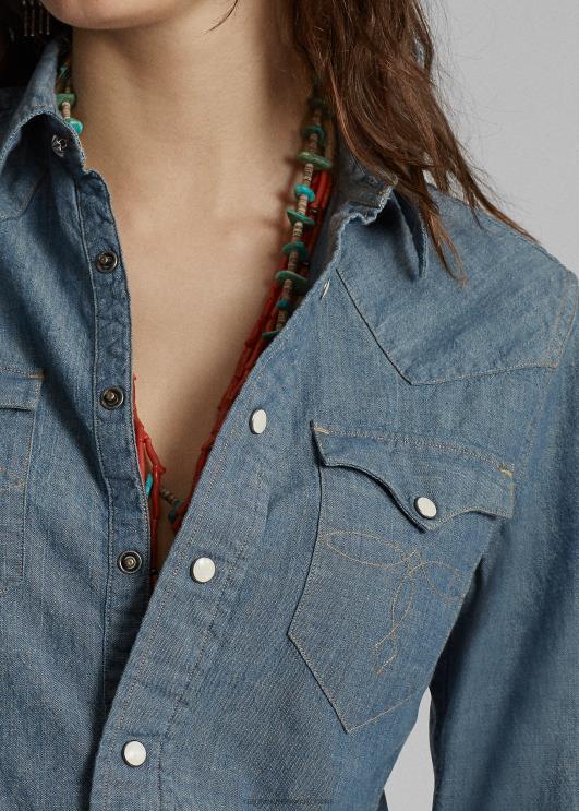 Ralph Lauren naised indigo chambray lääne särk PR0V3608 loputama