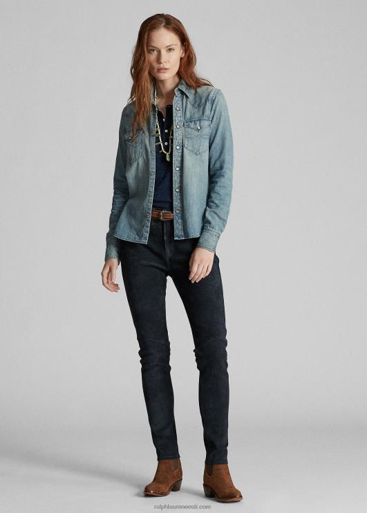 Ralph Lauren naised indigo denim lääne särk PR0V3611 keskmine pesu