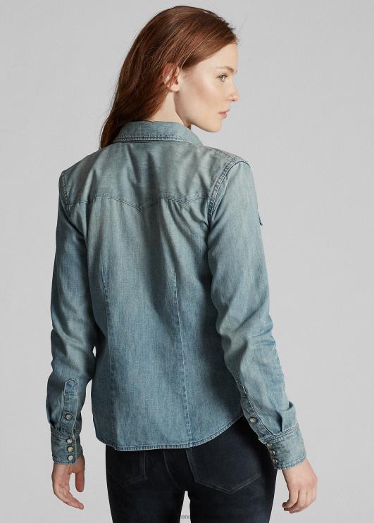 Ralph Lauren naised indigo denim lääne särk PR0V3611 keskmine pesu