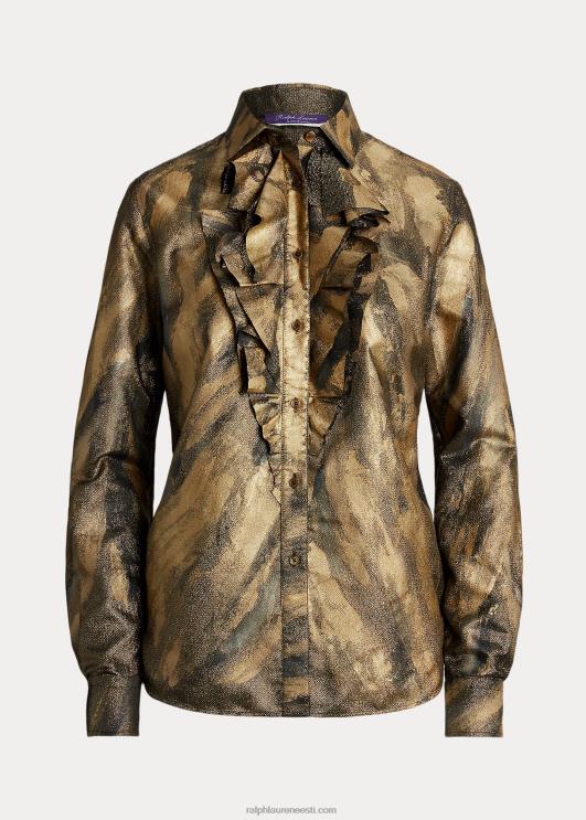 Ralph Lauren naised keara volangidega metallik särk PR0V9286 must/pronks