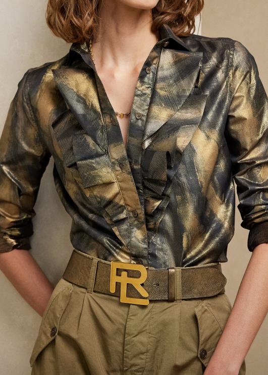 Ralph Lauren naised keara volangidega metallik särk PR0V9286 must/pronks