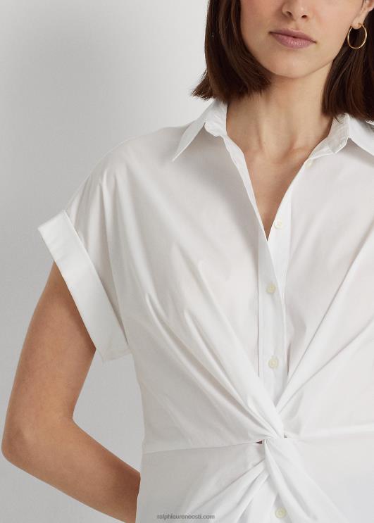 Ralph Lauren naised keeratava esiosaga puuvillane lühikeste varrukatega särk PR0V4066 valge