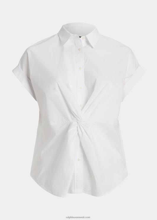 Ralph Lauren naised keeratava esiosaga puuvillane lühikeste varrukatega särk PR0V4624 valge