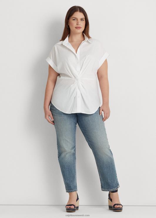 Ralph Lauren naised keeratava esiosaga puuvillane lühikeste varrukatega särk PR0V4624 valge