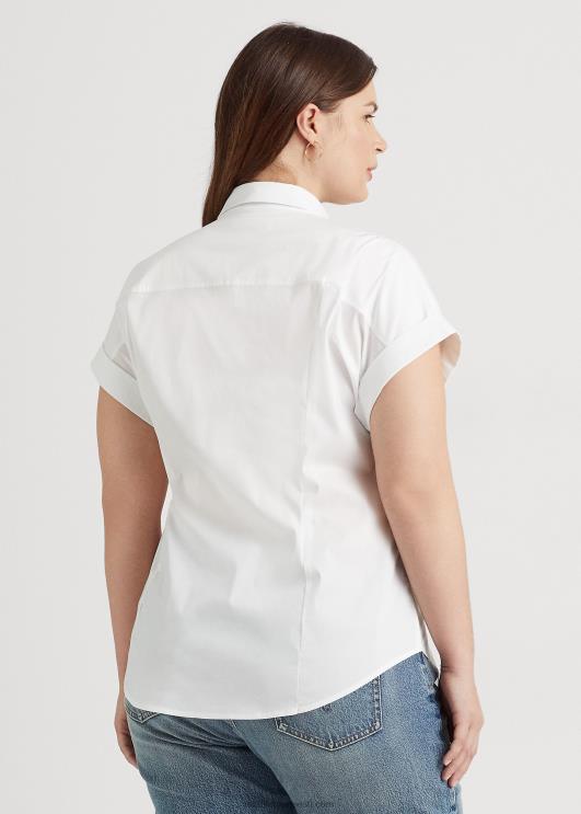 Ralph Lauren naised keeratava esiosaga puuvillane lühikeste varrukatega särk PR0V4624 valge