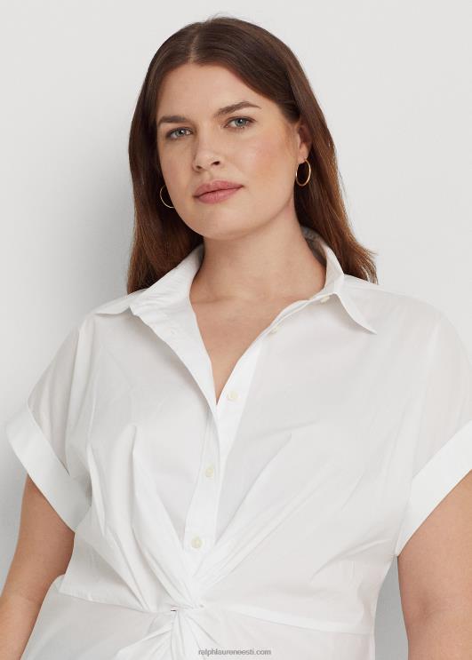 Ralph Lauren naised keeratava esiosaga puuvillane lühikeste varrukatega särk PR0V4624 valge