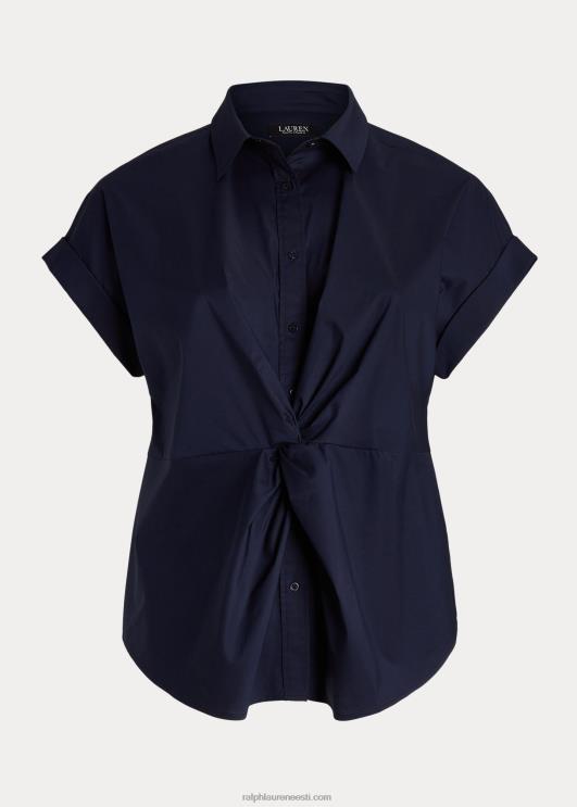 Ralph Lauren naised keeratava esiosaga puuvillane lühikeste varrukatega särk PR0V4625 rafineeritud merevägi