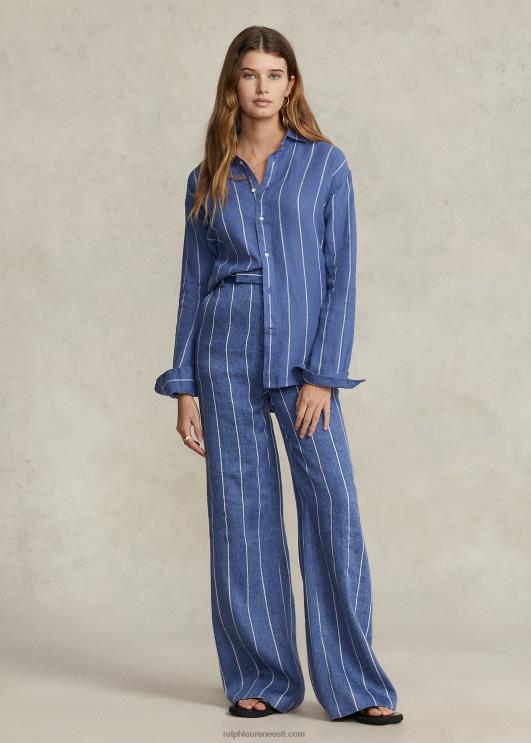 Ralph Lauren naised lõdvestunud istme triibuline linane särk PR0V3049 sinine/valge triip