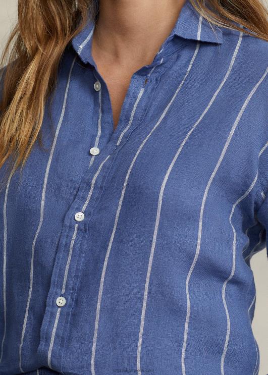 Ralph Lauren naised lõdvestunud istme triibuline linane särk PR0V3049 sinine/valge triip