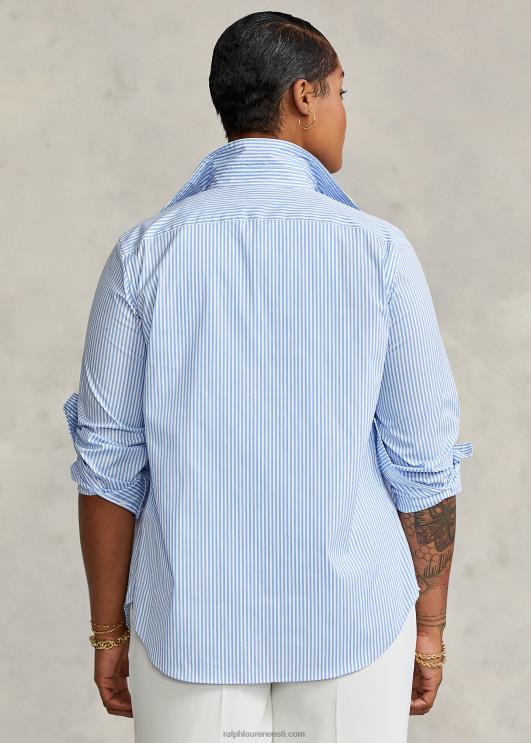 Ralph Lauren naised lõdvestunud istme triibuline puuvillane särk PR0V3281 keskmine sinine/valge