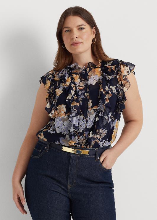 Ralph Lauren naised lilleline georgette varrukateta särk PR0V4653 mereväe multi