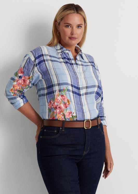 Ralph Lauren naised lilleline ja ruuduline linane särk PR0V4610 sinine/valge