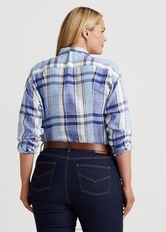 Ralph Lauren naised lilleline ja ruuduline linane särk PR0V4610 sinine/valge