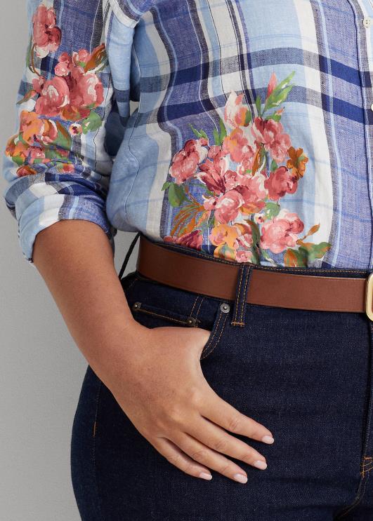 Ralph Lauren naised lilleline ja ruuduline linane särk PR0V4610 sinine/valge