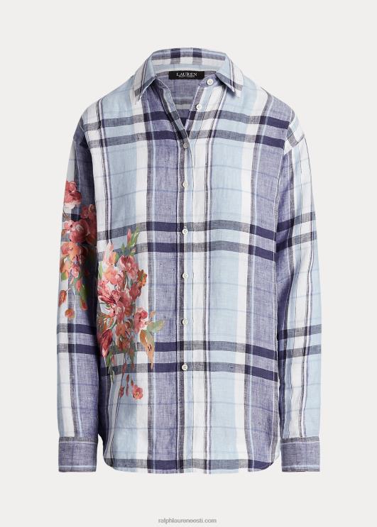 Ralph Lauren naised lilleline ja ruuduline linane särk PR0V4836 sinine/valge