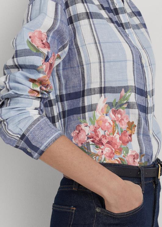 Ralph Lauren naised lilleline ja ruuduline linane särk PR0V4836 sinine/valge