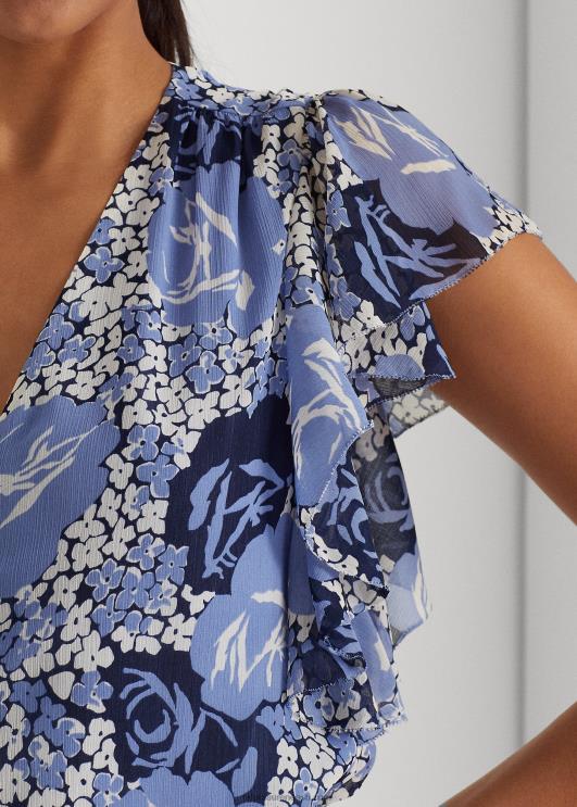 Ralph Lauren naised lilleline kortsus Georgette särk PR0V3973 sinine/kreem/merepunane