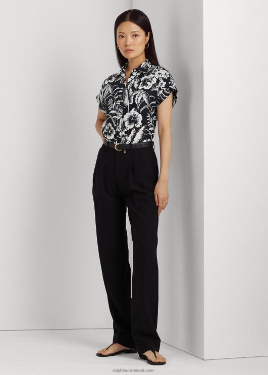 Ralph Lauren naised lilleline linane lühikeste varrukatega särk PR0V3857 must valge