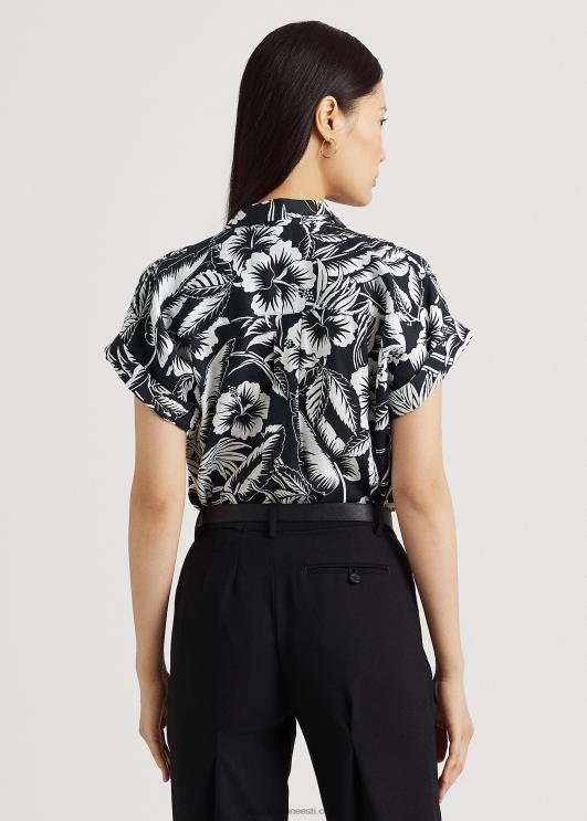 Ralph Lauren naised lilleline linane lühikeste varrukatega särk PR0V3857 must valge