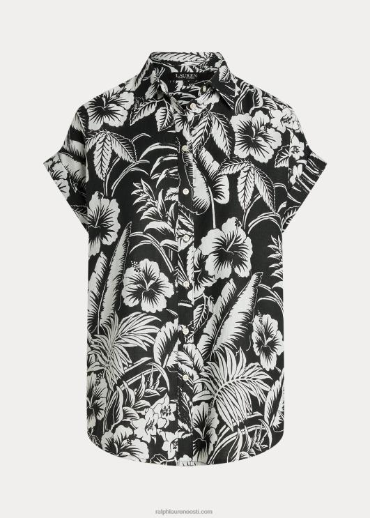 Ralph Lauren naised lilleline linane lühikeste varrukatega särk PR0V4363 must valge