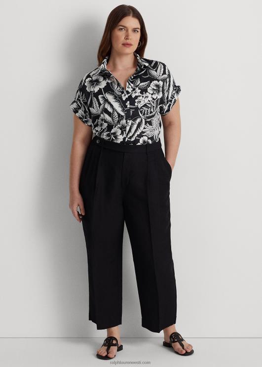 Ralph Lauren naised lilleline linane lühikeste varrukatega särk PR0V4528 must valge