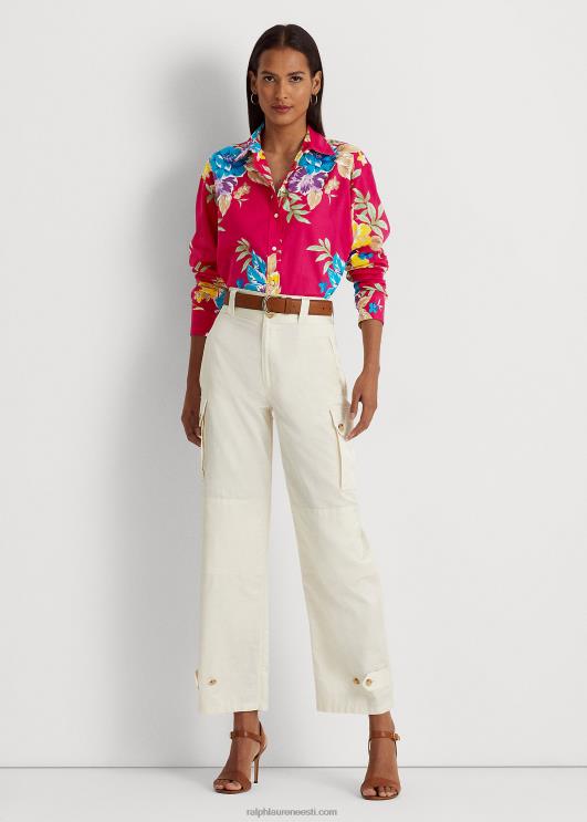 Ralph Lauren naised lilleline puuvillane voile särk PR0V3844 roosa multi