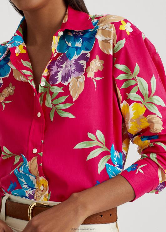 Ralph Lauren naised lilleline puuvillane voile särk PR0V3844 roosa multi