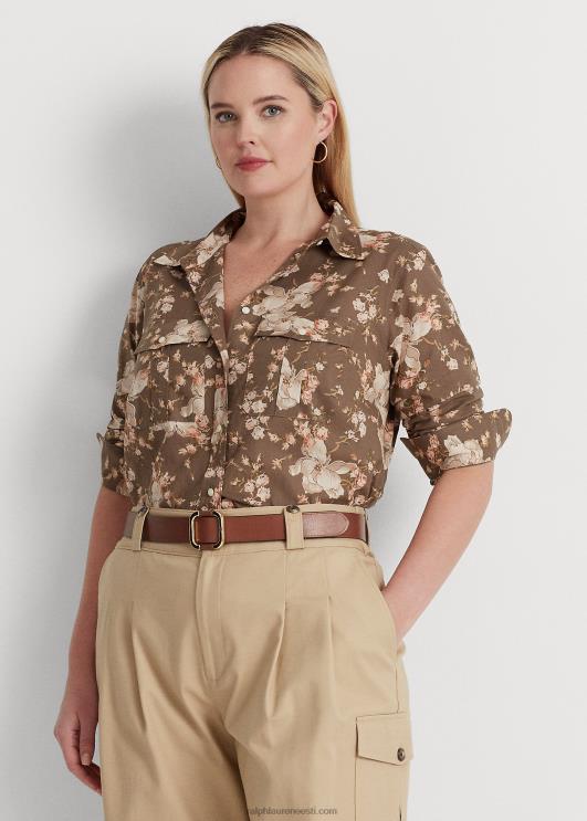 Ralph Lauren naised lilleline puuvillane voile särk PR0V4505 taupe/kreem/roosa