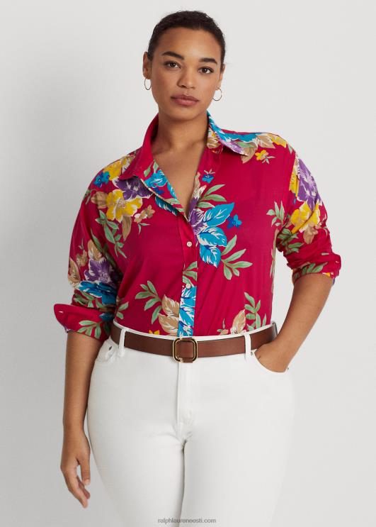 Ralph Lauren naised lilleline puuvillane voile särk PR0V4527 roosa multi