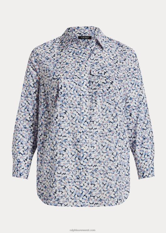 Ralph Lauren naised lilleline puuvillane voile särk PR0V4618 sinine/kreem/roosa