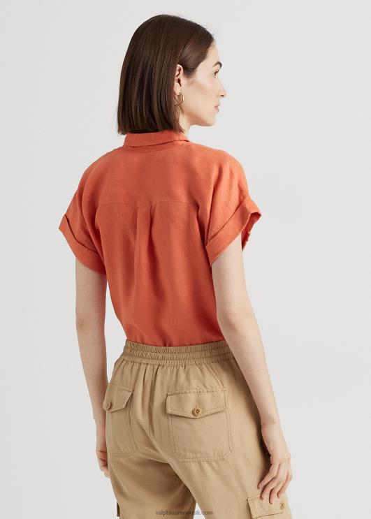 Ralph Lauren naised linane dolmanvarrukatega särk PR0V3779 kanjoni oranž