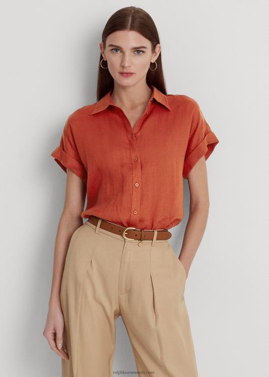 Ralph Lauren naised linane dolmanvarrukatega särk PR0V3780 punane päikesekivi